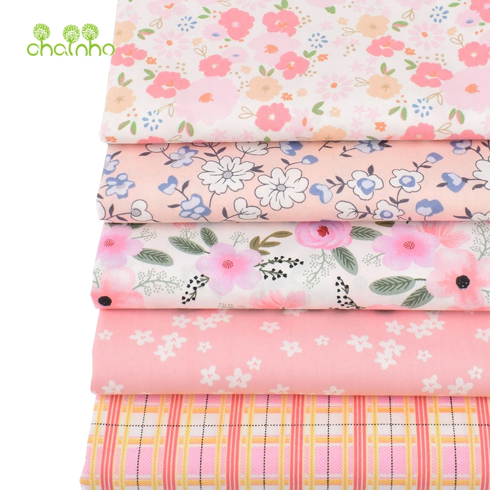 Chainho,Printed Twill Weave Cotton Fabric,Patchwork Cloth,DIY Sewing Quilting Material,Pink Floral Series,2 Specification,15C192