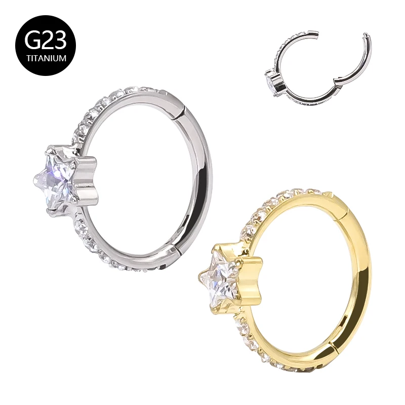 

G23 Titanium Nose Piercing Hoop Septum Clicker With Zircon Stone Ear Cartilage Daith Helix Conch Earrings 16G Piercing Jewelry