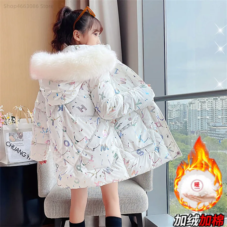 

Russian Winter Children's Down Cotton Jacket For Girls Long Teen Snow Wear Thickened Bright Wash-Free Waterproof Coat Kids