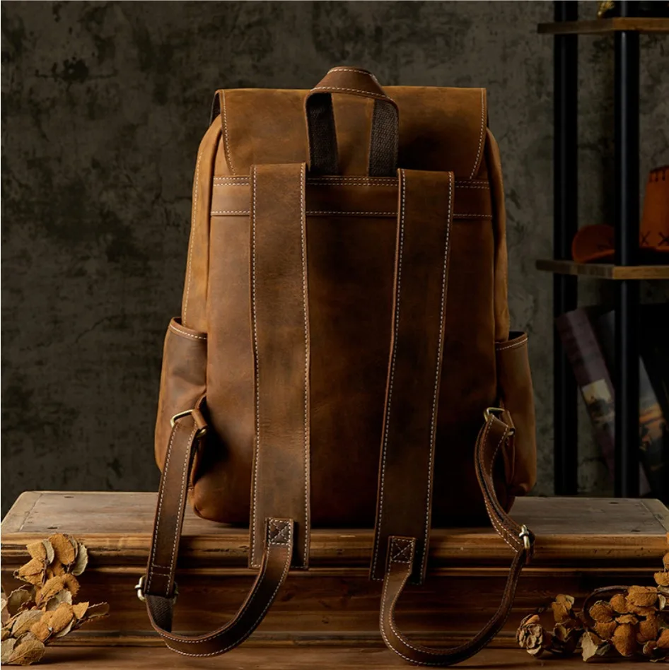 Vintage Genuine Leather Backpack Men Bagpack Bag mochila Crazy Horse Leather Male Hiking Rucksack Daypack Laptop Case
