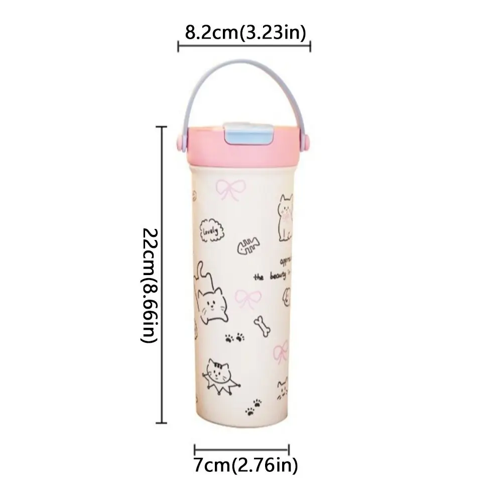 Water Bottle 600ml Insulated Cup Leak-proof Double Wall Travel Tumbler with Straw Cartoon Thermos Bottle Car Travel