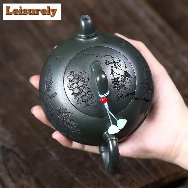 320ml Retro Yixing Purple Clay Teapots Handmade Squirrel Grape Pot Raw Ore Green Mud Tea Maker Kettle With Filter Zisha Tea Set