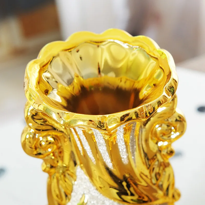 Europe Gold-Plated Ceramic Large Vase Home Decor Creative Design Porcelain Decorative Flower Vase For Wedding Decoration