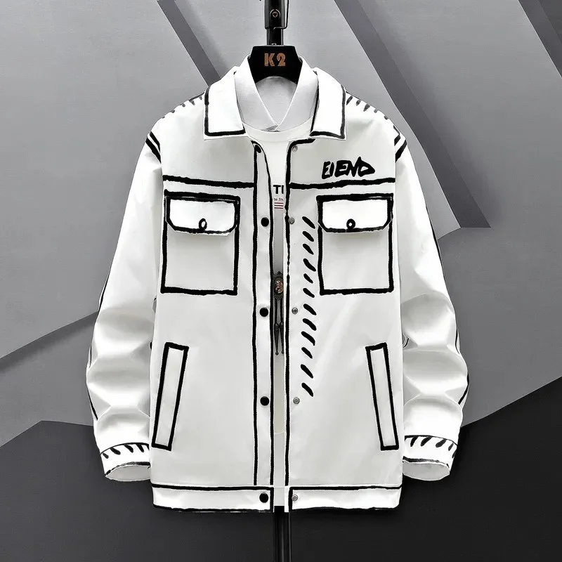 

2023 New Autumn Casual Jacket Men Korean Fashion Turn Down Collar Coat 's Hip Hop s Streetwear Outerwear