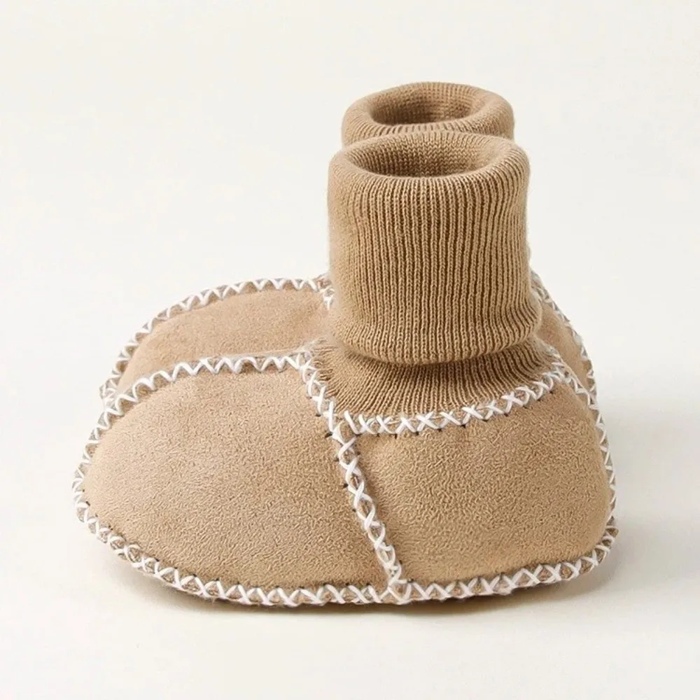 Thickened Suede Leather Shoes Fleece-Lined Suede Leather Socks Shoes Anti-slip Soft Bottom Infants Winter Booties 0-12 Months