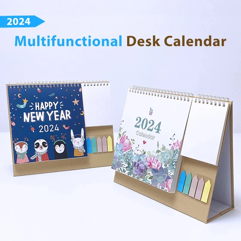 

2024 Desk Calendar Multifunctional Desktop Schedule Planning Calendar with Memo Notes Storage Pocket for Home School Office