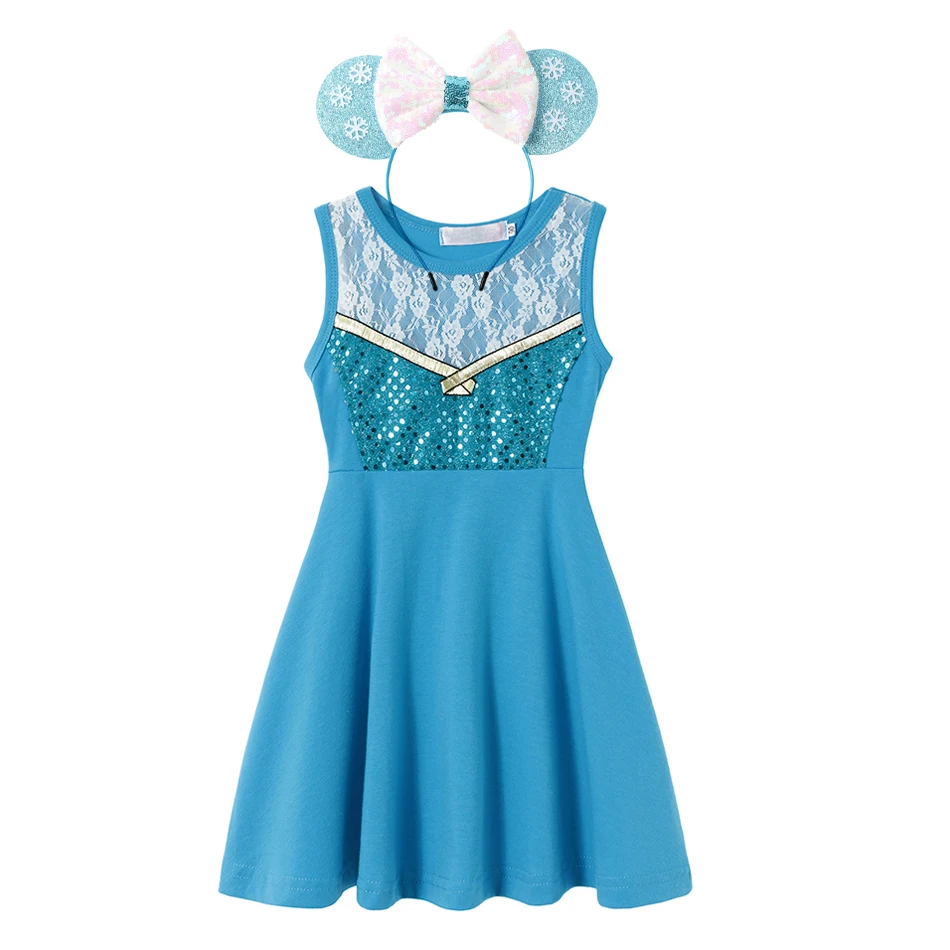thumbnail image 1 of Vestido con temática de princesa de Disney para niños, disfraz de Frozen, Encanto, Bella, Aurora, fiesta de cumpleaños, vacaciones, informal, Verano, 1 of 5