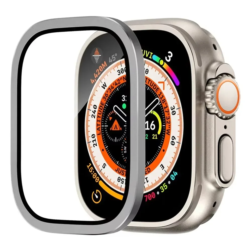 Premium Tempered Glass Screen Protector with Titanium Frame for Apple Watch Ultra 49mm - Anti-Scratch Film