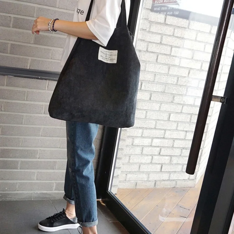 최신 코듀로이 숄더백, 학생용 트렌디한 가방, 심플한 하라주쿠 스타일 패션, 대용량 아트 쇼핑백
