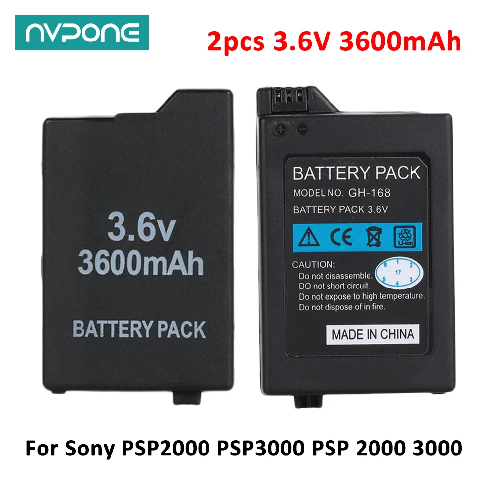 

2pcs 3.6V 3600mAh Rechargeable Li-ion Battery Pack for Sony PSP2000 PSP3000 PSP 2000 3000 Console Gamepad Replacement Batteries