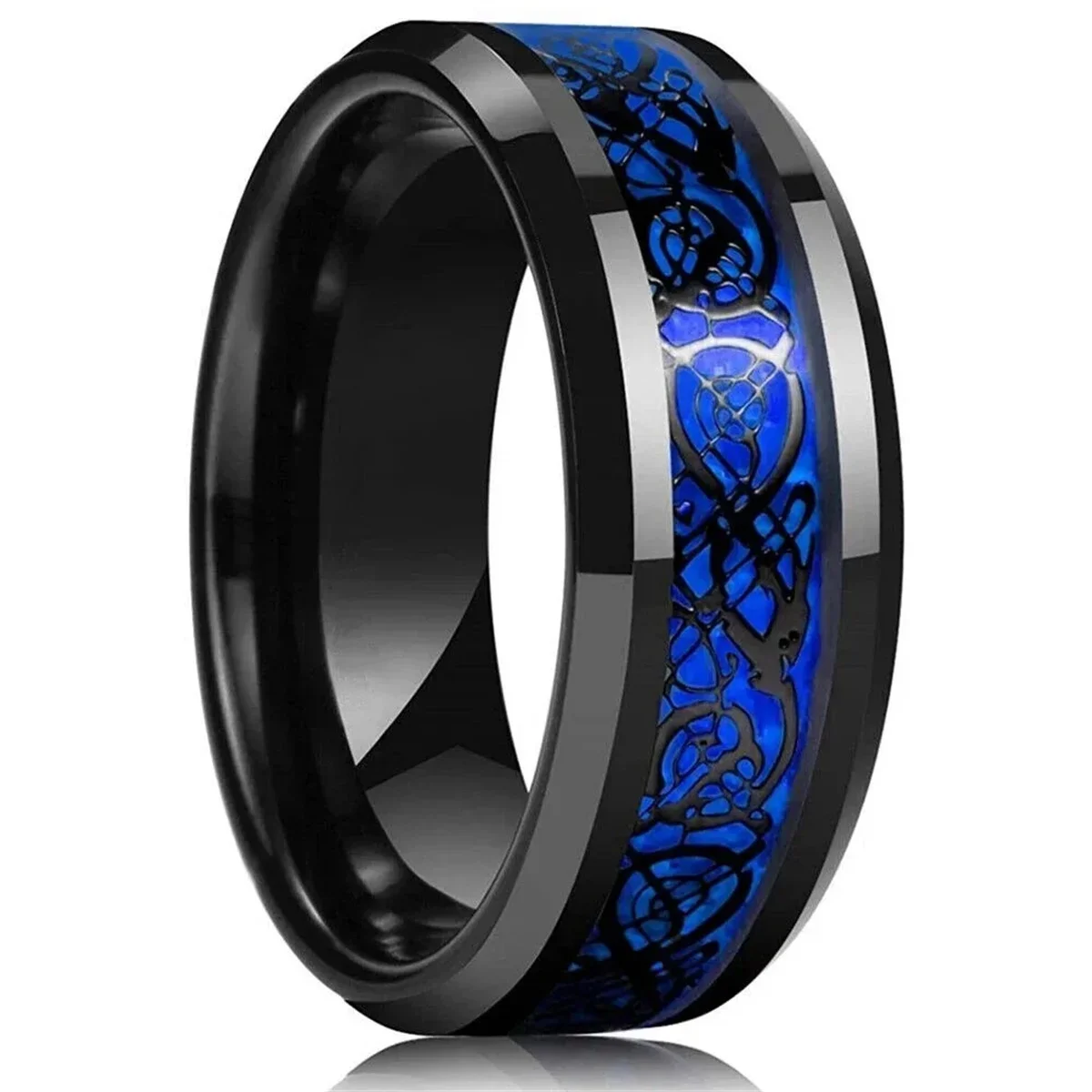 Wedding Rings 30 Colors 8MM Men Women Stainless Steel Celtic Dragon Inlay Carbon Fiber