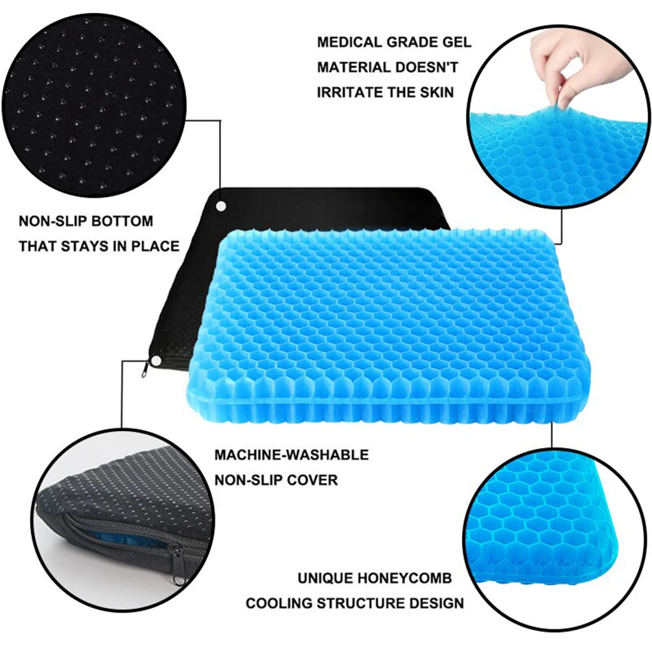 Gel Seat Cushion Double Layer Non-slip Breathable Honeycomb Egg Seat Cushion  Ice Pad for Car Office Chair Wheelchair Pain Relief - AliExpress