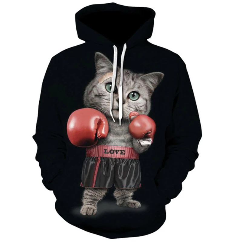 Sudadera capucha de boxeo hombre y mujer, con estampado 3D de gato y nieve, ropa para parejas|Sudaderas con capucha y sudaderas| -
