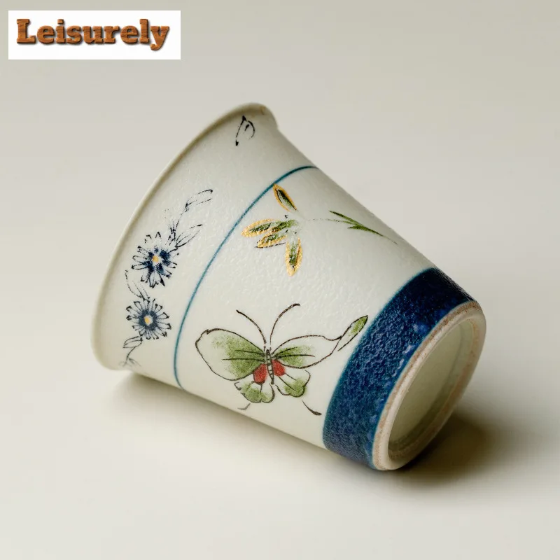 2pc/lot Butterfly Orchid Teacup Aesthetic Tea Bowl Tea Pair Tea-tasting Meditation Cup Jianzhan Master Cups Chinese Tea Set 35ml