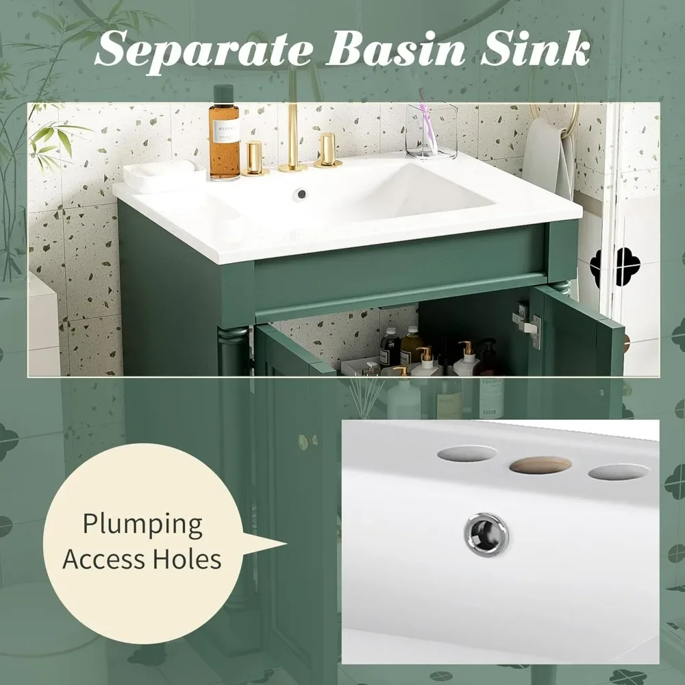 24&rdquo; Bathroom Vanity with Sink, Powder Room Small with 2-Door Cabinet, Undermount Sink, Solid Wood Frame Fashion