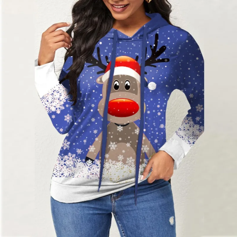 Autumn Winter Women's Pullover Hoodie Drawstring Solid Christmas Printing Lantern Polka Dot Long Sleeve Fashion Casual Tops