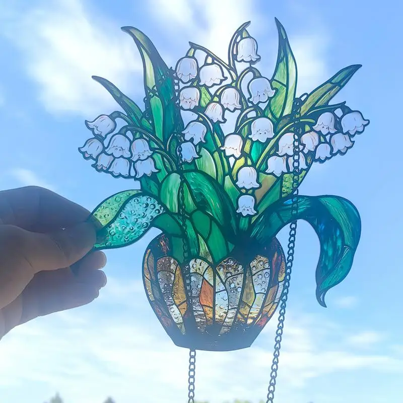 Outdoor Sun Catcher Flower Window Catcher Wall Art Decor Sun Catcher With Chain Floral Sign For Outdoor Porch Kitchen Garden 3