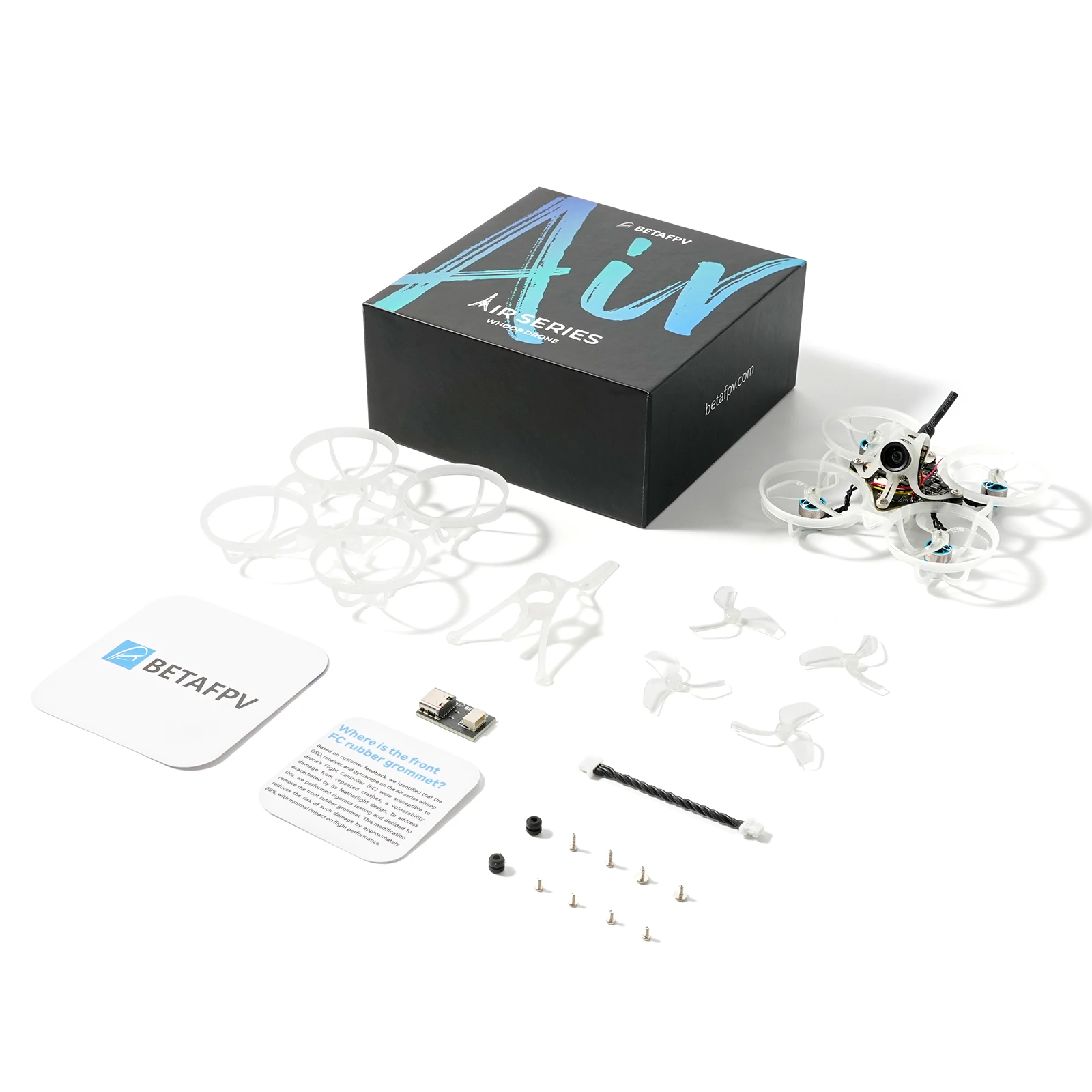 Drone FPV Micro Air65 de côté, montrant sa structure 65mm et ses batteries, prêt à voler pour pilotes exigeants.