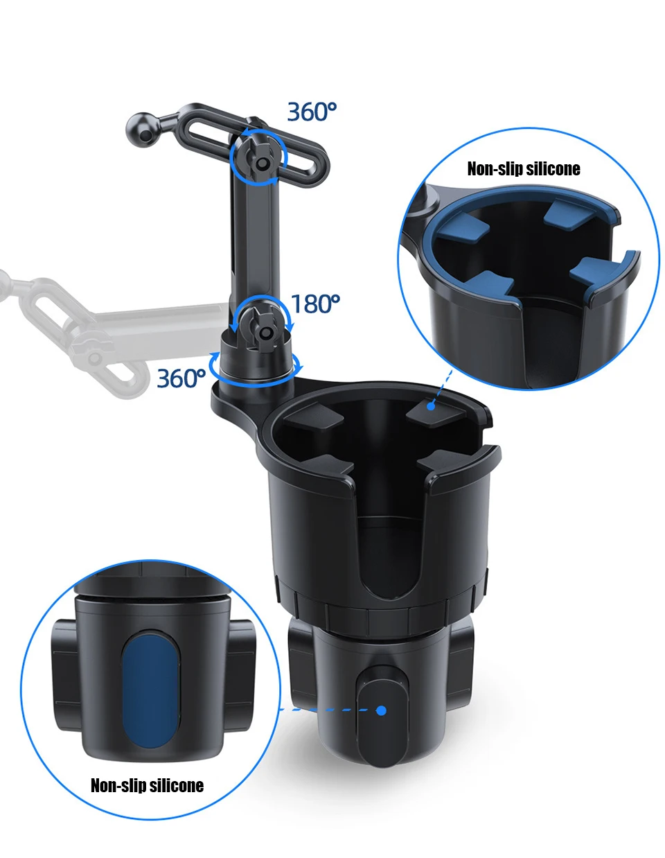 Carro Tablet Stand e Suporte para Copo Multifunções Suporte para Celular Suporte para Bebidas Automotivas Giratório 360 ° em 4.712.9in - Imagem 5