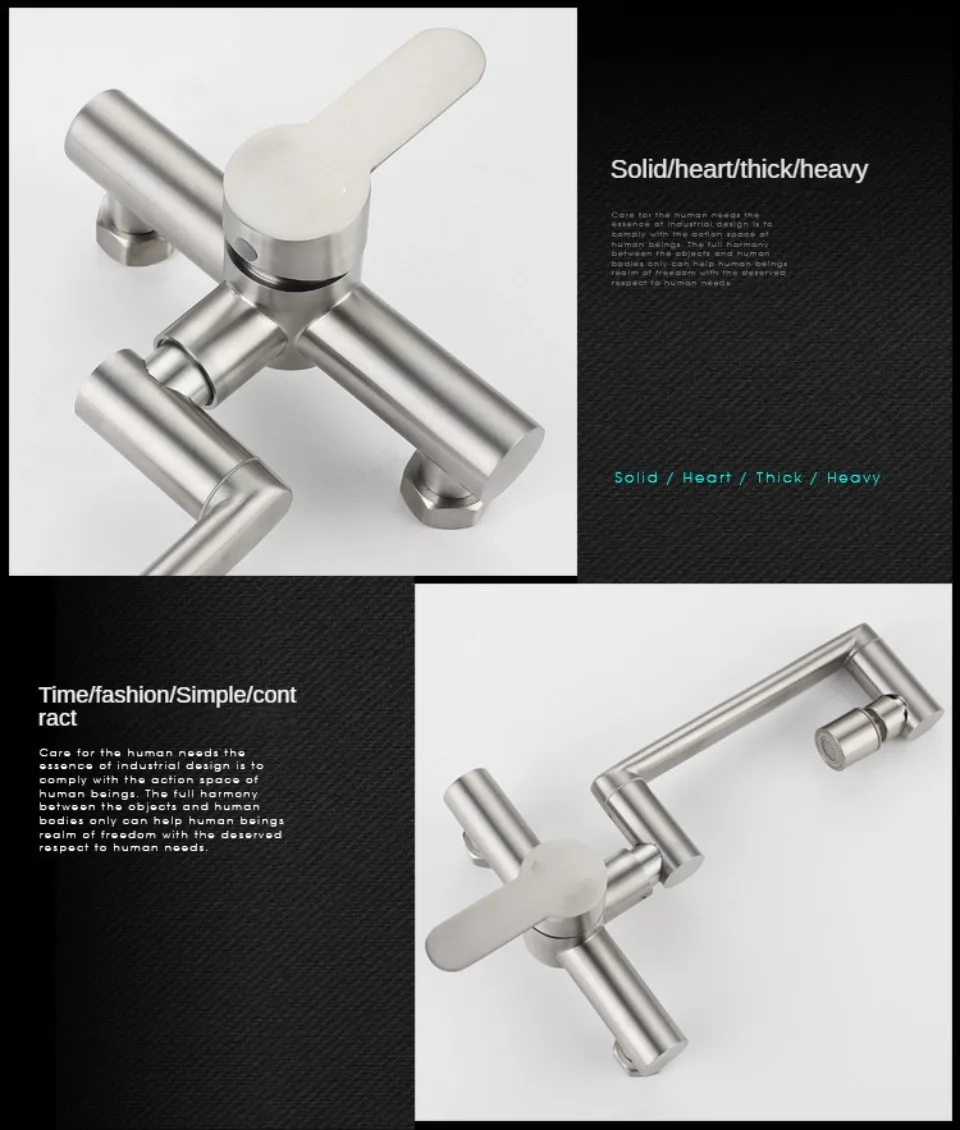 Description Picture 5 of itemStainless Steel Foldable Basin Faucet Wall Mounted Bathroom Kitchen Sink Washbasins Cold Hot Water Mixer Tap 360 Degree Swivel