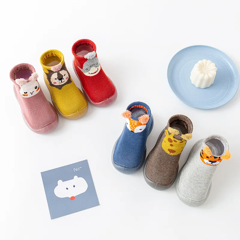 Newborn Girls Boys Cute Toddler Shoes Socks Winter Baby Cartoon Animal Floor Socks with Rubber Soft Anti Slip Sole Infant Stuff