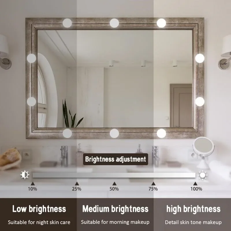 LED Mirror Light Bulb Makeup Vanity Light Bulbs USB Rechargeable Wireless Touch Switch Stepless Dimming Mirror Lights for Dress