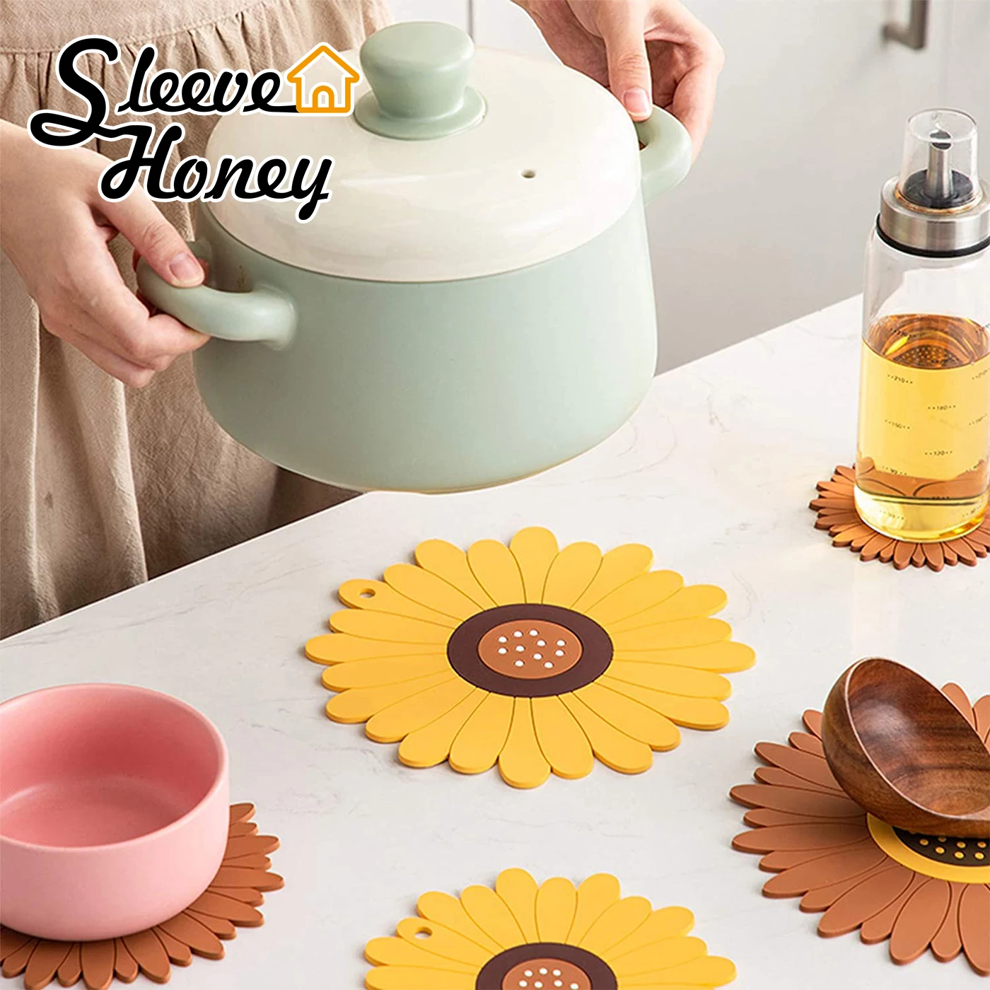 

Настольный Топпер, центральная часть, Подсолнухи, подставка, цветок вишни, коврики для кофейных чашек, антипригарная настольная скатерть