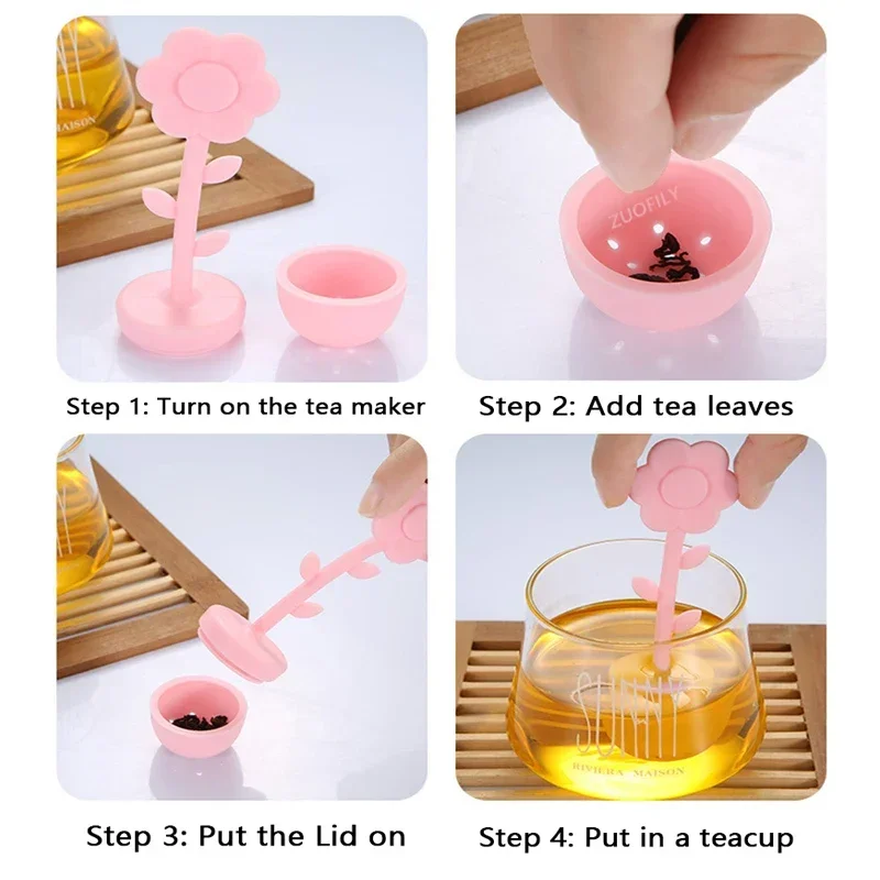 Sunflower Silicone Tea Infuser Strainer Fine Mesh Food Grade Tea Leak Filter Maker Flower Pot Design Multi Color Teaware