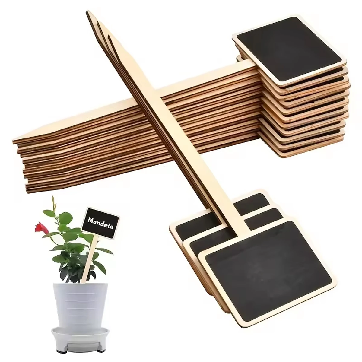 10PCS Rustic Wooden Plant Labels T-Shaped Garden Signs