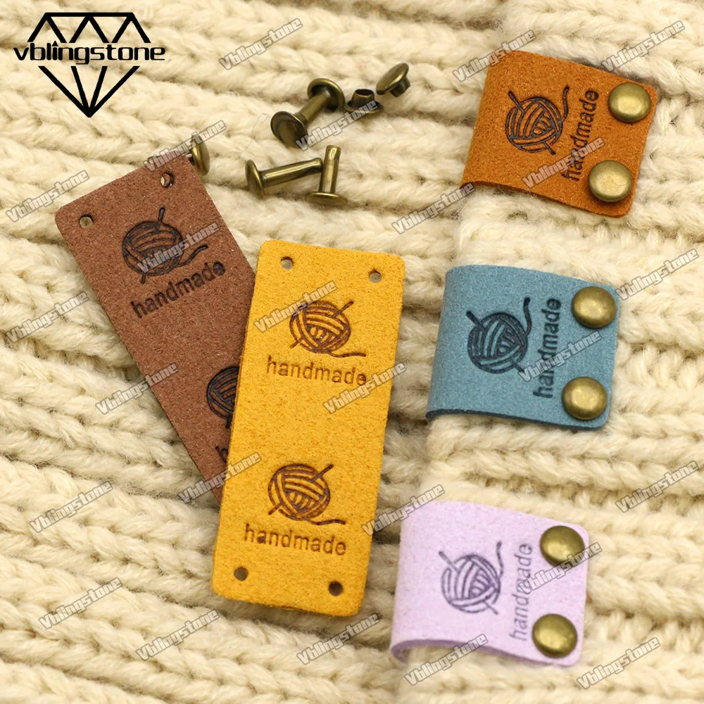 Leather Label for Clothes 20Pcs Ball of Yarn Handmade Labels Tags Knitting Hat Bags Sew Accessories 2*5CM leather labels clothing labels leather tags garment labels sewing labels