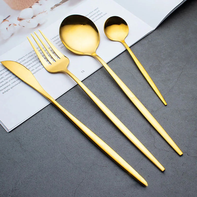 Mirror Golden silver Stainless Steel tableware Cutlery Dinner Dinnerware Children's Fork Knife Soup Dessert Ice Spoon fork K5
