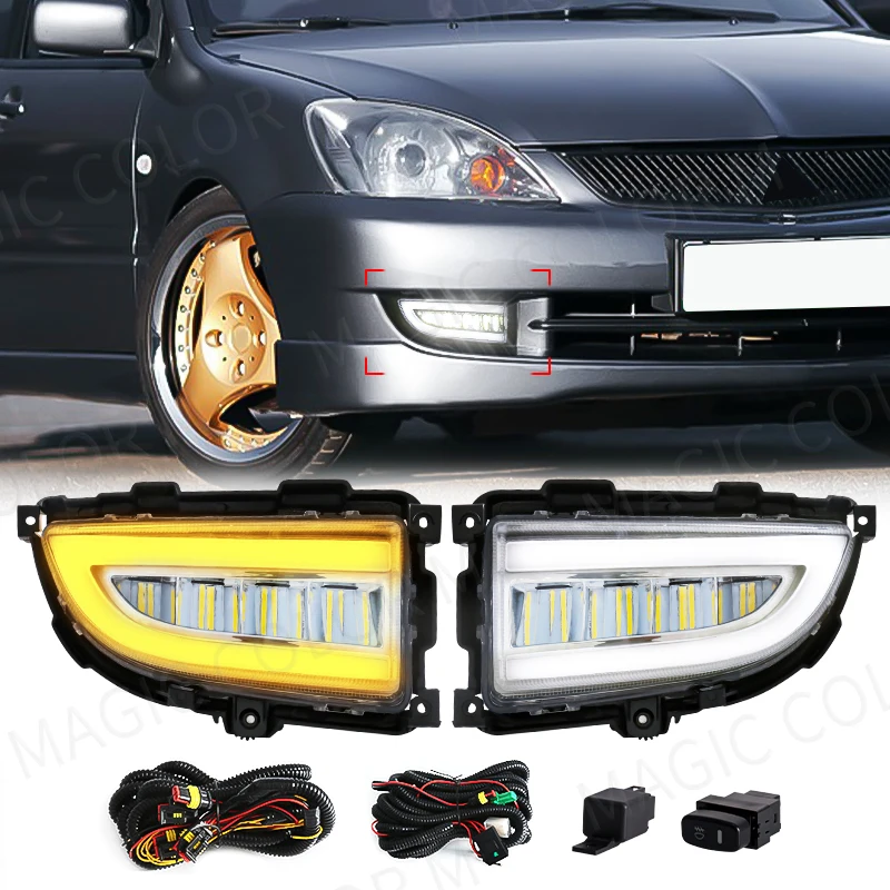 

For Mitsubishi Lancer 2004 2005 2006 Daytime Running Lights LED DRL Headlight White Yellow Turn Signal Front Bumper Fog Lamp 12V