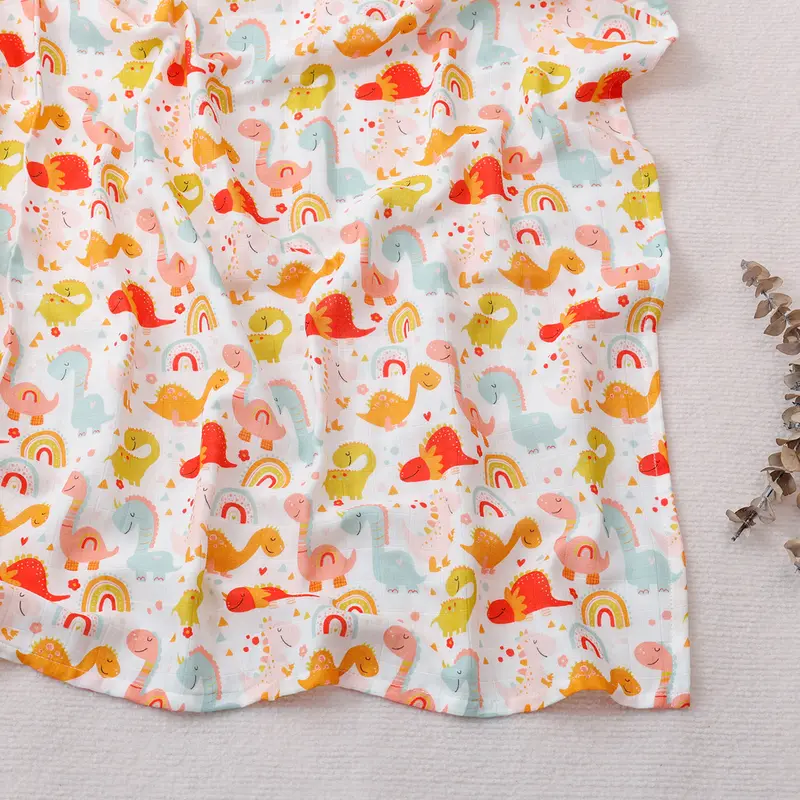 Elinfant Cute Soft Print Baby Towel Wrap 120x110cm Bamboo Cotton Baby Muslin Swaddle Blanket - Image 31