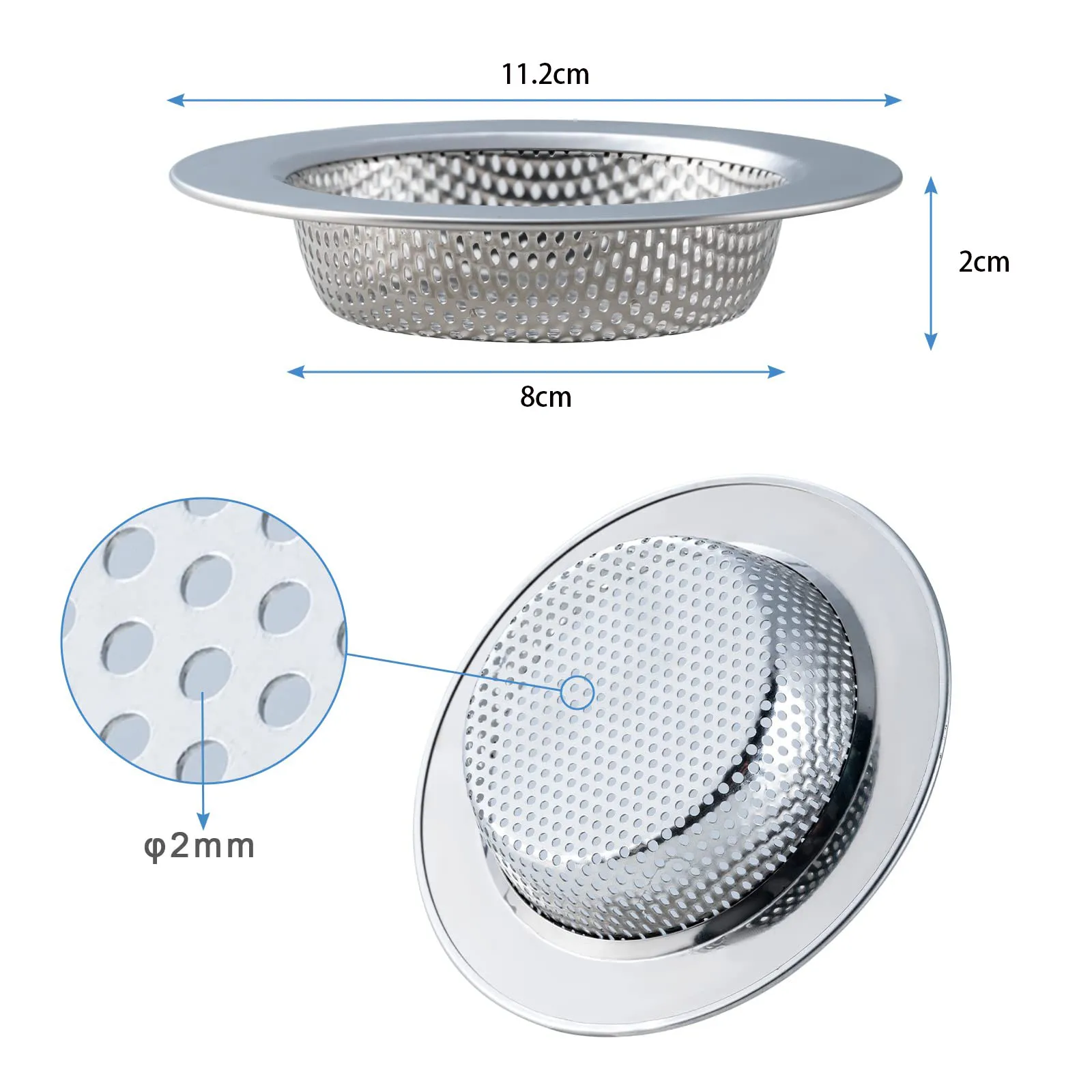 2 Pcs Kitchen Sink Strainer,Stainless Steel Punching Sink Drain Strainer Shower Drain Hair Catcher Bathroom Kitchen Accessories 2