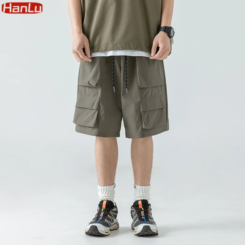 2023 Summer New Japanese Style Large Size Pocket Cargo Shorts Men Loose Knee Length Pants Hip Hop Streetwear Male Short Trousers