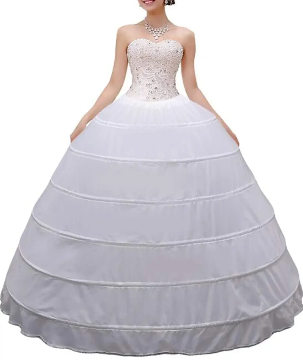 Women Crinoline Petticoat A-line 6 Hoop Skirt Slips Long Underskirt for Wedding Bridal Dress Ball Gown White