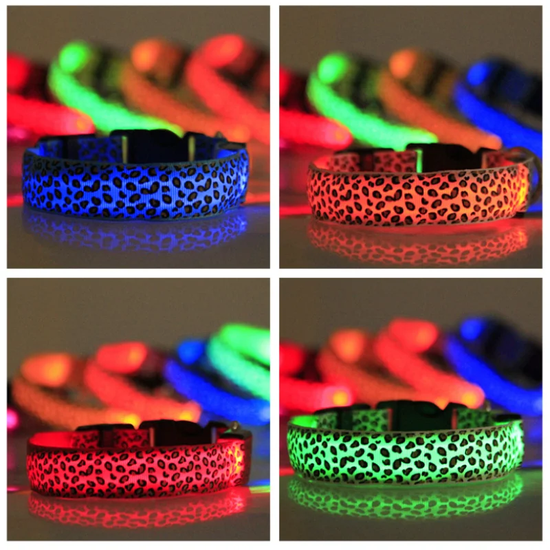 Pet LED Luminous Collar For Dog Adjustable Leopard Glow Cat Collar Night Safety Teddy Golden Retriever For Walking Dogs dog collar pet collar