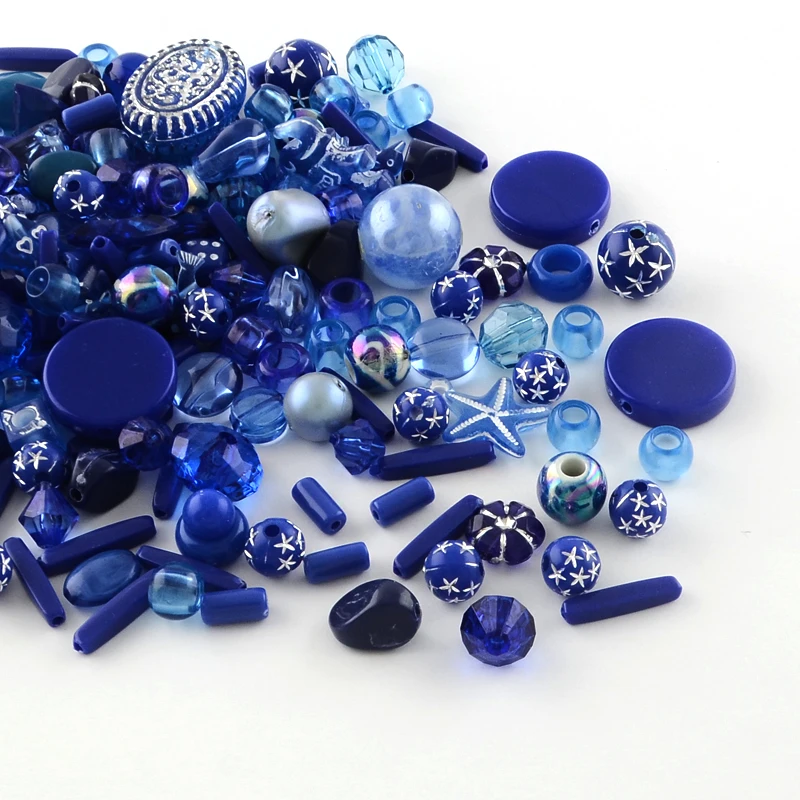 

500g Acrylic Beads Mixed Shapes Dark Blue 5.5~28x6~20x3~11mm Hole: 1~5mm