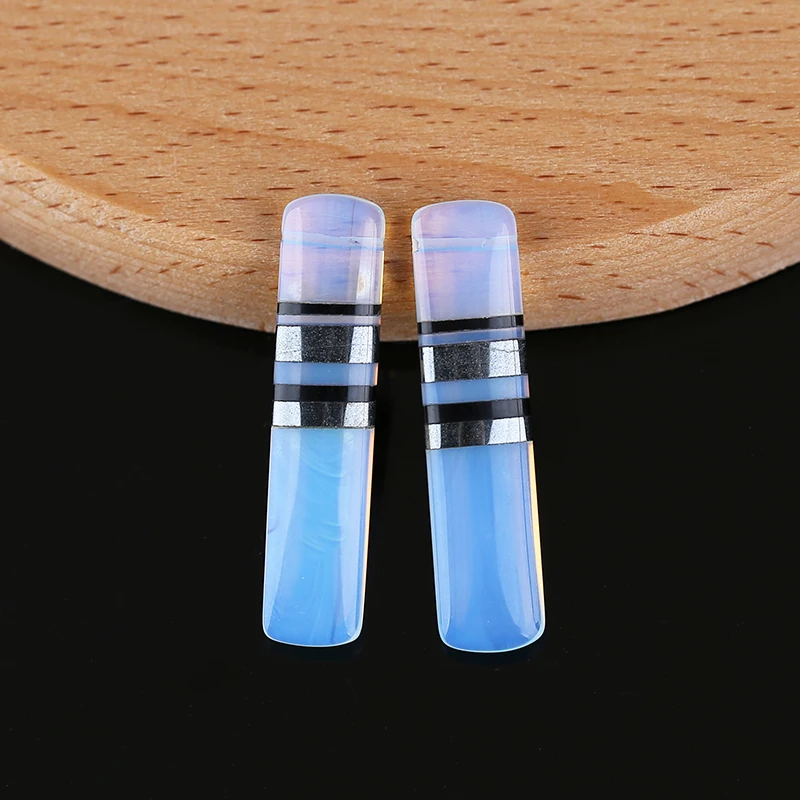 New Design Semiprecious Stones Jewelry Hematite,Obsidian,Opalite Intarsia Earring Beads 38x9x4mm 8g