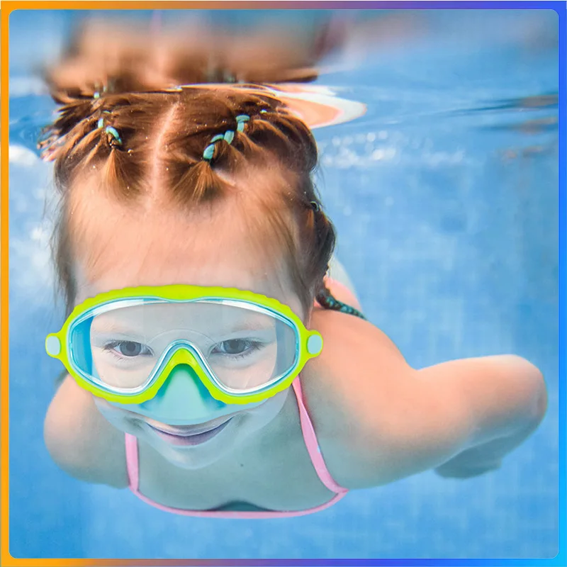 Lunettes de natation enfants 3-15 ans grand cadre HD anti-buée étanches silicone confortables