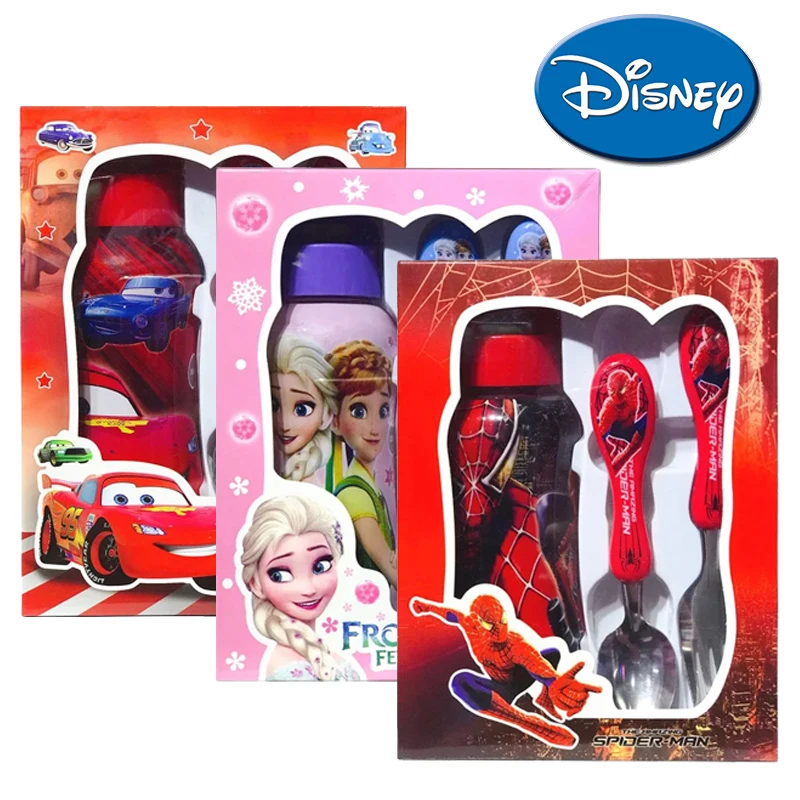 

Disney Spiderman Tableware Set Cartoon Frozen Cars Fork Spoon Water Water Cup 3-piece Suit Children's Boutique with Box Gift