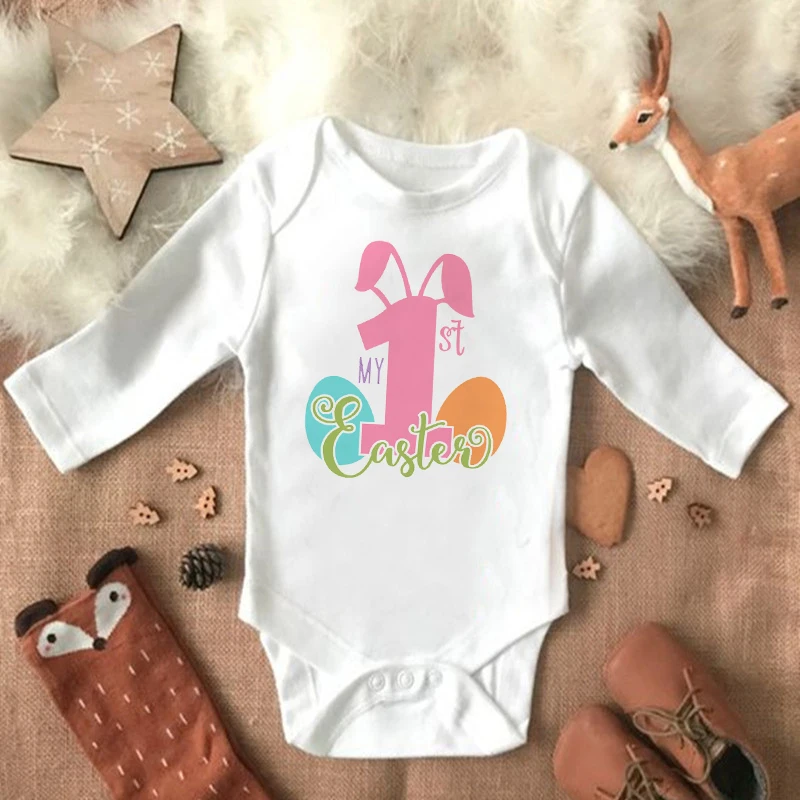 My 1st Easter Newborn Baby Spring Summer Rompers Infant Body Long Sleeve Rabbit Jumpsuit Easter Outfits Toddler Boy Girl Clothes 6