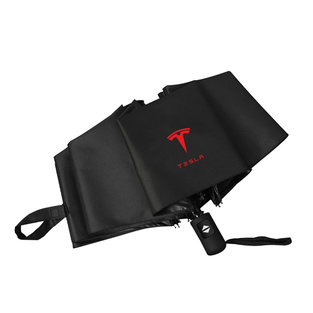 For Tesla Sunscreen Umbrella Windproof Automatic Foldable Umbrella Car Emblem Rain Parasol Sunshade Model X 3 Y Accessories