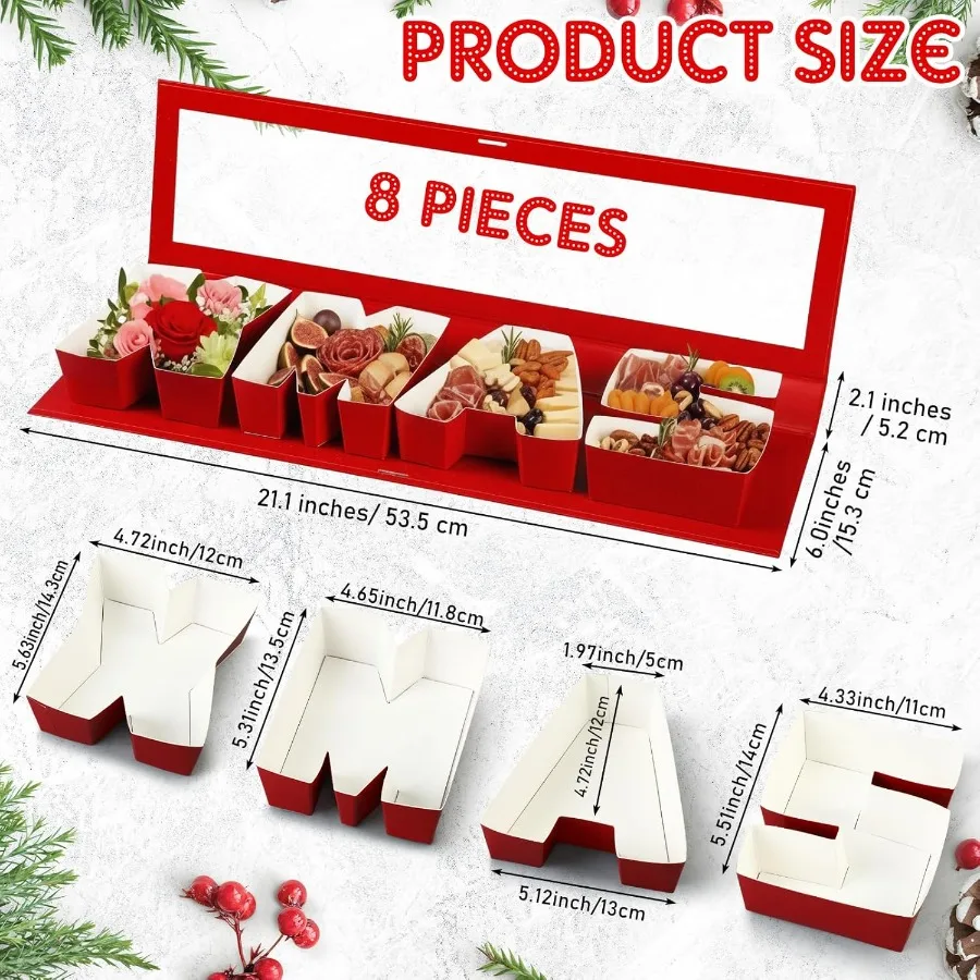 8 Pack Christmas Letter Shaped Empty Gift Boxes for Holiday Gift Wrapping Fillable Christmas Party Favors Candy Presents Packag