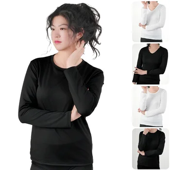 Women's Thermal Underwear Fleece Long Sleeve Tops Woman Warm T-shirt Plus Size Undershirt Winter Bottoming shirt Slim Tshirts 2
