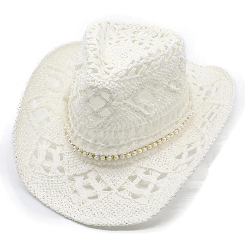 Hot Sale women's hats Men's cowboy new elegant jazz gentleman straw hat cowgirl beach summer panama designer Fashion pearl_ecoleips.com