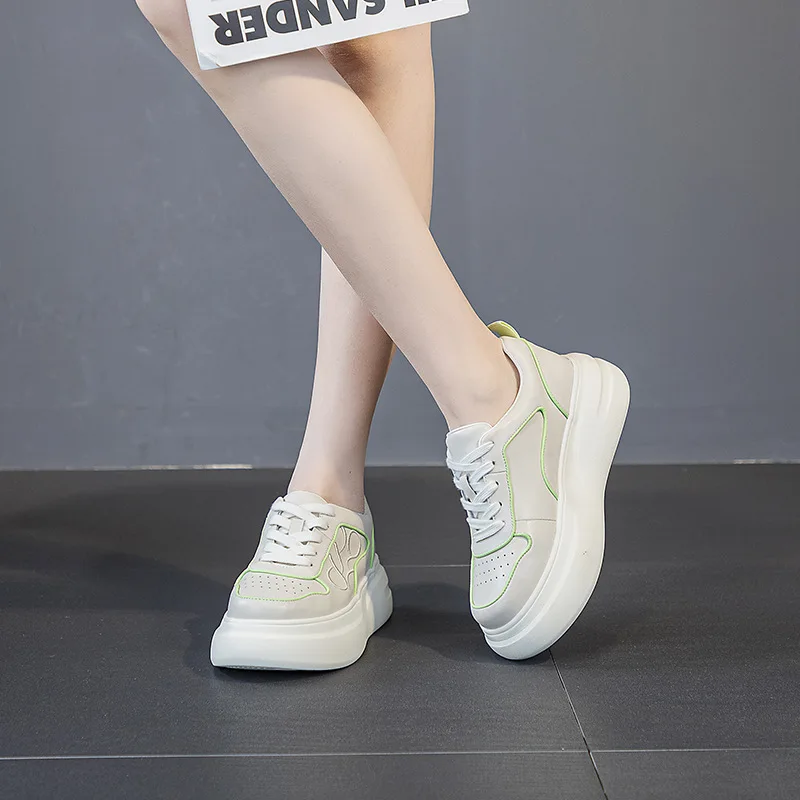Little White Shoes Women's Platform Muffin Shoes Spring2023new First Layer Cowhide Versatile Breathable Casual Single Shoe Woman