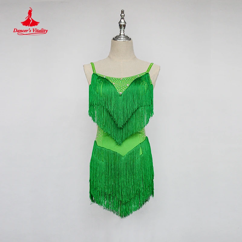 Dance Dress Latin Sling fringe Skirt Diamond Competition Clothing Adult Child Professional Performance