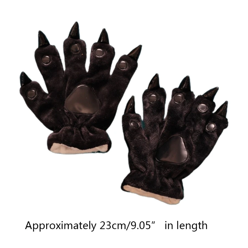 Animal Gloves Paw Cartoon Dinosaur for Cat Finger Claw Plush Gloves Windproof Warm Funny Halloween Party Performa