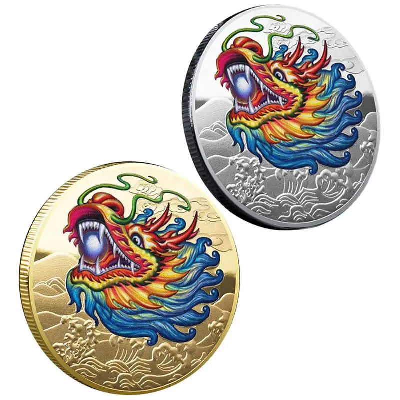 

Chinese Zodiac Dragon Coin Gold Plated Collectible Coin For Luck Chinese Feng Shui Dragon Tai Chi Commemorative Medals Luck